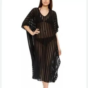 Calvin Klein Striped Maxi Caftan Cover-Up Black ONE SIZE